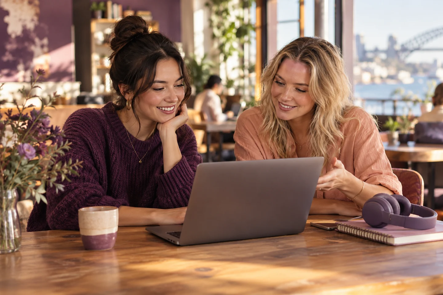 Two people discussing a digital contact arrangement